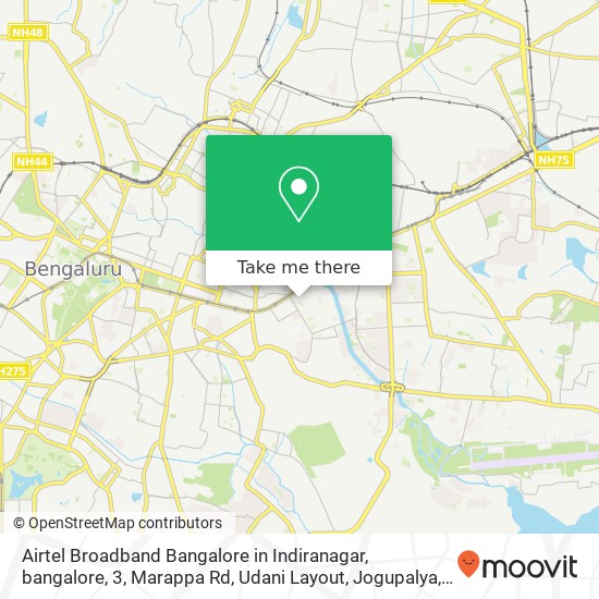 Airtel Broadband Bangalore in Indiranagar, bangalore, 3, Marappa Rd, Udani Layout, Jogupalya, Benga map