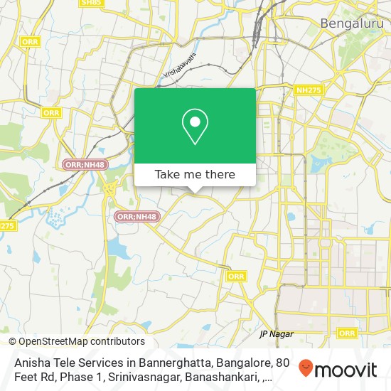 Anisha Tele Services in Bannerghatta, Bangalore, 80 Feet Rd, Phase 1, Srinivasnagar, Banashankari, map