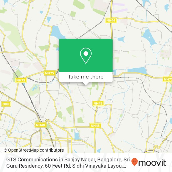 GTS Communications in Sanjay Nagar, Bangalore, Sri Guru Residency, 60 Feet Rd, Sidhi Vinayaka Layou map