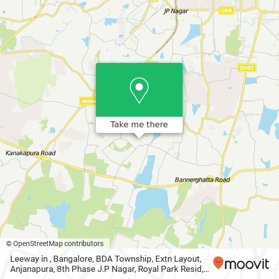 Leeway in , Bangalore, BDA Township, Extn Layout, Anjanapura, 8th Phase J.P Nagar, Royal Park Resid map