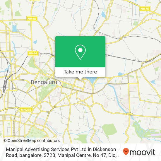 Manipal Advertising Services Pvt Ltd in Dickenson Road, bangalore, S723, Manipal Centre, No 47, Dic map