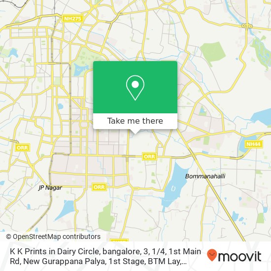 K K Prints in Dairy Circle, bangalore, 3, 1 / 4, 1st Main Rd, New Gurappana Palya, 1st Stage, BTM Lay map