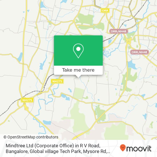 Mindtree Ltd (Corporate Office) in R V Road, Bangalore, Global village Tech Park, Mysore Rd, RVCE, map