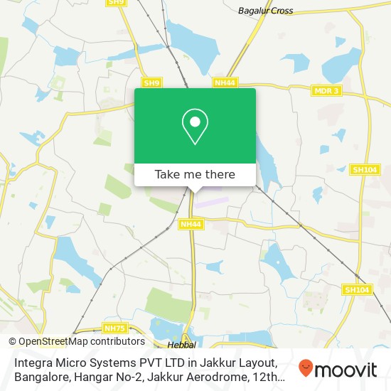 Integra Micro Systems PVT LTD in Jakkur Layout, Bangalore, Hangar No-2, Jakkur Aerodrome, 12th Km, map