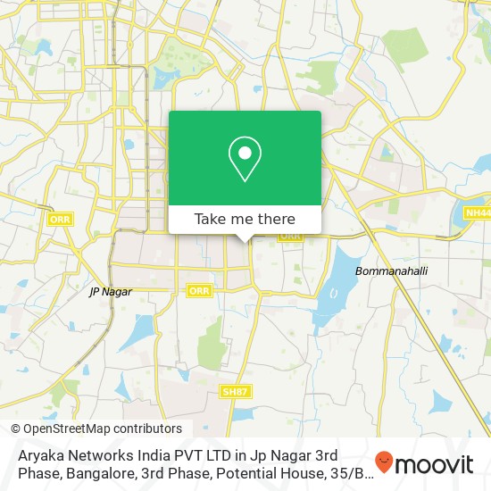 Aryaka Networks India PVT LTD in Jp Nagar 3rd Phase, Bangalore, 3rd Phase, Potential House, 35 / B, 1 map