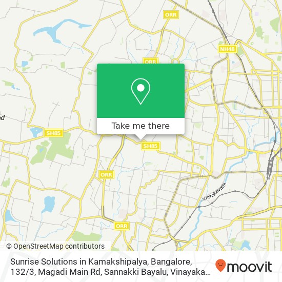 Sunrise Solutions in Kamakshipalya, Bangalore, 132 / 3, Magadi Main Rd, Sannakki Bayalu, Vinayaka Nag map