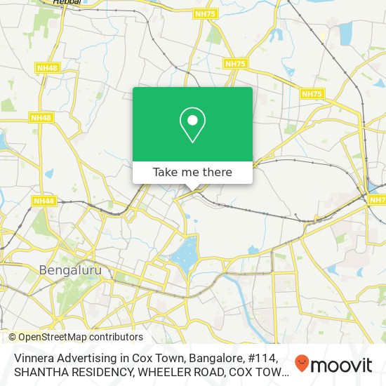 Vinnera Advertising in Cox Town, Bangalore, #114, SHANTHA RESIDENCY, WHEELER ROAD, COX TOWN, BANGAL map