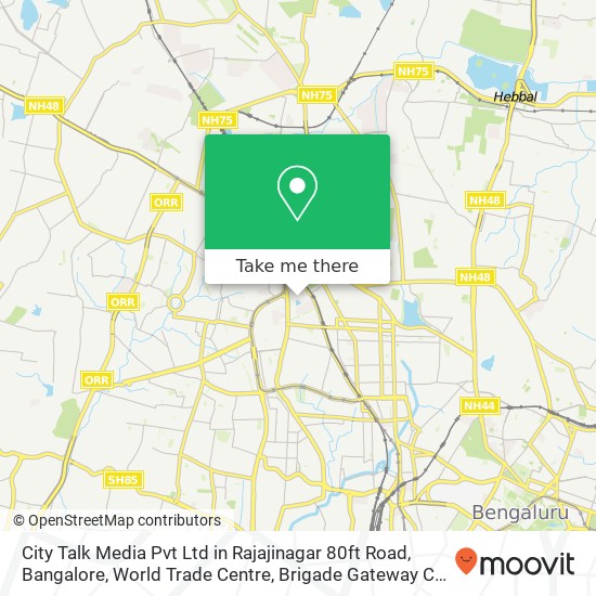 City Talk Media Pvt Ltd in Rajajinagar 80ft Road, Bangalore, World Trade Centre, Brigade Gateway Ca map