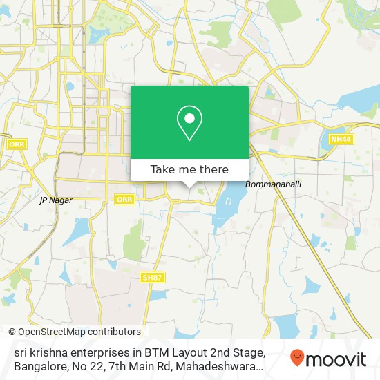 sri krishna enterprises in BTM Layout 2nd Stage, Bangalore, No 22, 7th Main Rd, Mahadeshwara Nagar, map