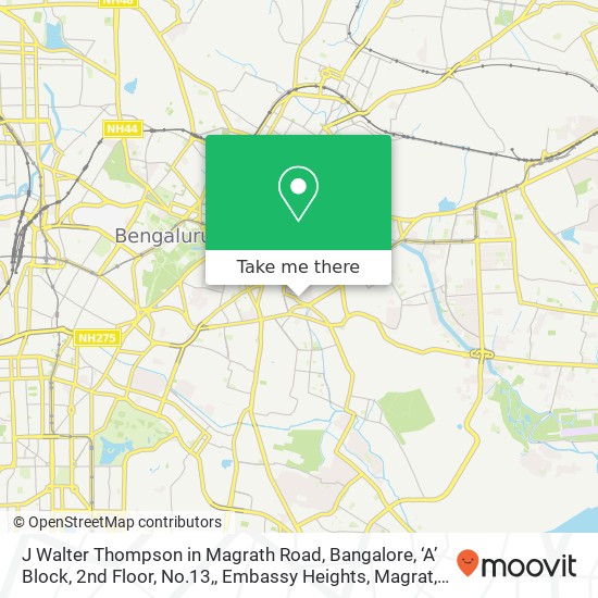 J Walter Thompson in Magrath Road, Bangalore, ‘A’ Block, 2nd Floor, No.13,, Embassy Heights, Magrat map