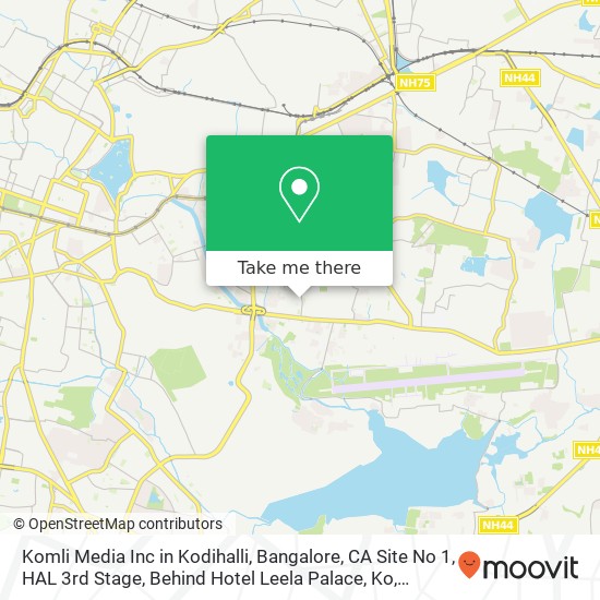 Komli Media Inc in Kodihalli, Bangalore, CA Site No 1, HAL 3rd Stage, Behind Hotel Leela Palace, Ko map