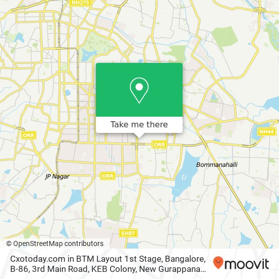 Cxotoday.com in BTM Layout 1st Stage, Bangalore, B-86, 3rd Main Road, KEB Colony, New Gurappana Pal map