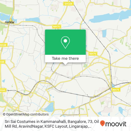 Sri Sai Costumes in Kammanahalli, Bangalore, 73, Oil Mill Rd, AravindNagar, KSFC Layout, Lingarajap map