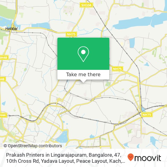 Prakash Printers in Lingarajapuram, Bangalore, 47, 10th Cross Rd, Yadava Layout, Peace Layout, Kach map