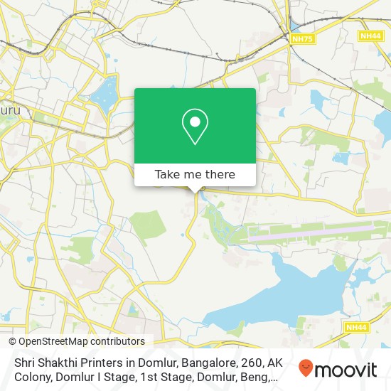 Shri Shakthi Printers in Domlur, Bangalore, 260, AK Colony, Domlur I Stage, 1st Stage, Domlur, Beng map