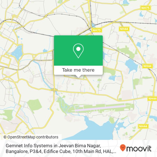 Gemnet Info Systems in Jeevan Bima Nagar, Bangalore, P3&4, Edifice Cube, 10th Main Rd, HAL, Jeevan map