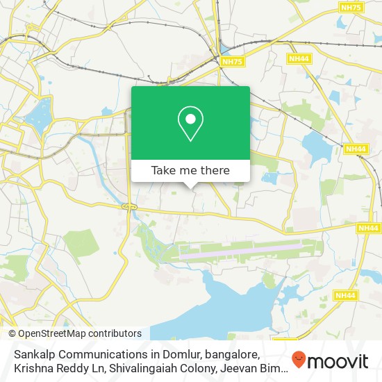 Sankalp Communications in Domlur, bangalore, Krishna Reddy Ln, Shivalingaiah Colony, Jeevan Bima Na map