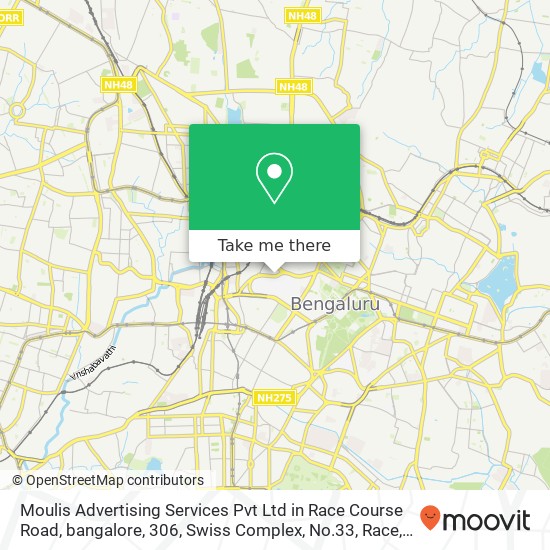 Moulis Advertising Services Pvt Ltd in Race Course Road, bangalore, 306, Swiss Complex, No.33, Race map