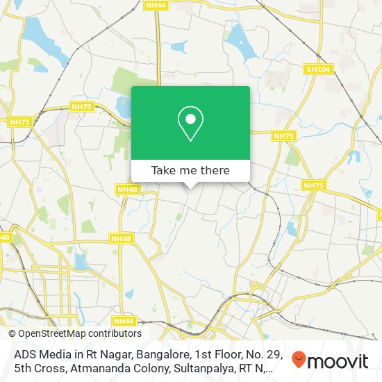 ADS Media in Rt Nagar, Bangalore, 1st Floor, No. 29, 5th Cross, Atmananda Colony, Sultanpalya, RT N map