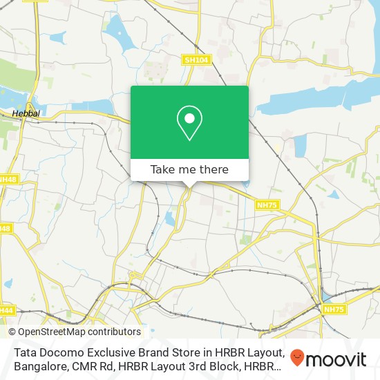 Tata Docomo Exclusive Brand Store in HRBR Layout, Bangalore, CMR Rd, HRBR Layout 3rd Block, HRBR La map