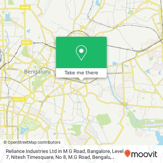 Reliance Industries Ltd in M G Road, Bangalore, Level 7, Nitesh Timesquare, No 8, M.G Road, Bengalu map
