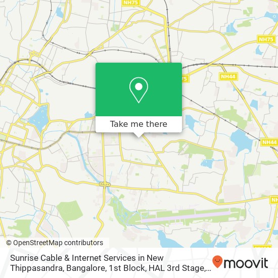 Sunrise Cable & Internet Services in New Thippasandra, Bangalore, 1st Block, HAL 3rd Stage, Bhoomi map