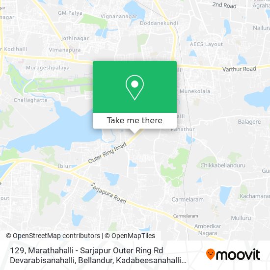 129, Marathahalli - Sarjapur Outer Ring Rd Devarabisanahalli, Bellandur, Kadabeesanahalli Marathaha map