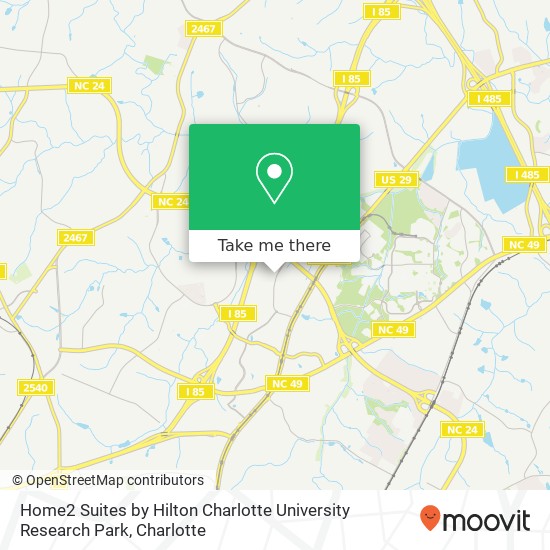 Mapa de Home2 Suites by Hilton Charlotte University Research Park