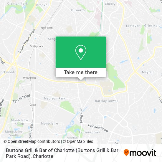 Burtons Grill & Bar of Charlotte (Burtons Grill & Bar Park Road) map