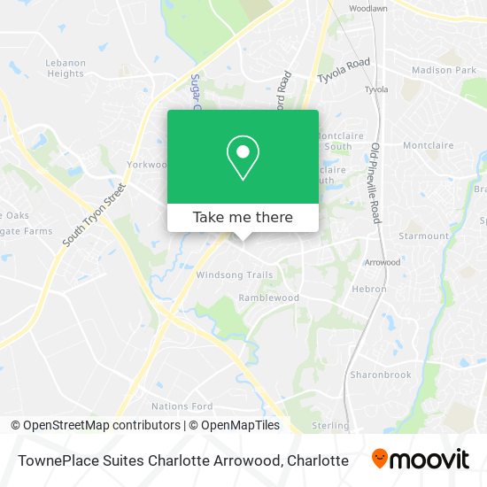 TownePlace Suites Charlotte Arrowood map