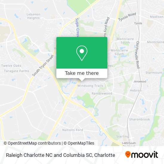 Raleigh Charlotte NC and Columbia SC map