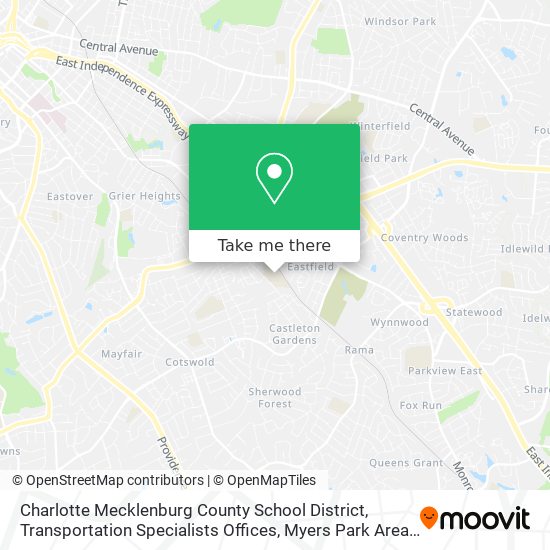 Charlotte Mecklenburg County School District, Transportation Specialists Offices, Myers Park Area map