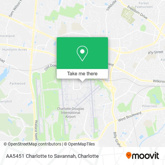 Mapa de AA5451 Charlotte to Savannah
