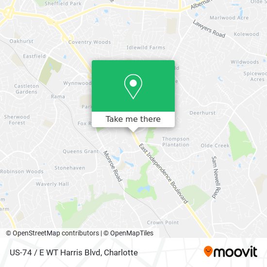 US-74 / E WT Harris Blvd map