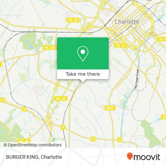 Mapa de BURGER KING, 2901 South Blvd Charlotte, NC 28209