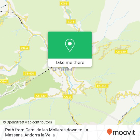 Path from Cami de les Molleres down to La Massana map