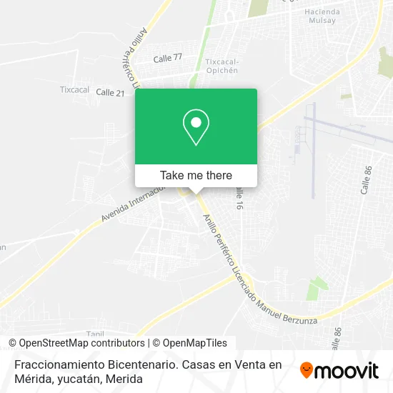 Mapa de Fraccionamiento Bicentenario. Casas en Venta en Mérida, yucatán