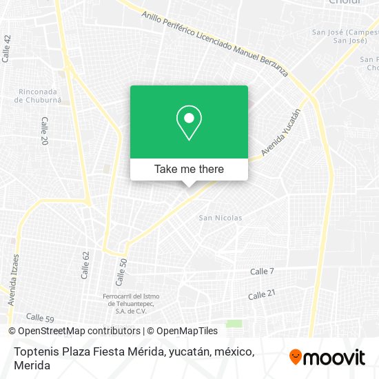 Mapa de Toptenis Plaza Fiesta Mérida, yucatán, méxico