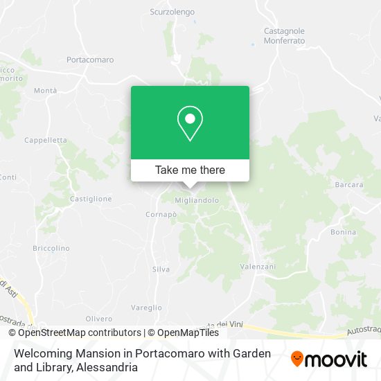 Welcoming Mansion in Portacomaro with Garden and Library map