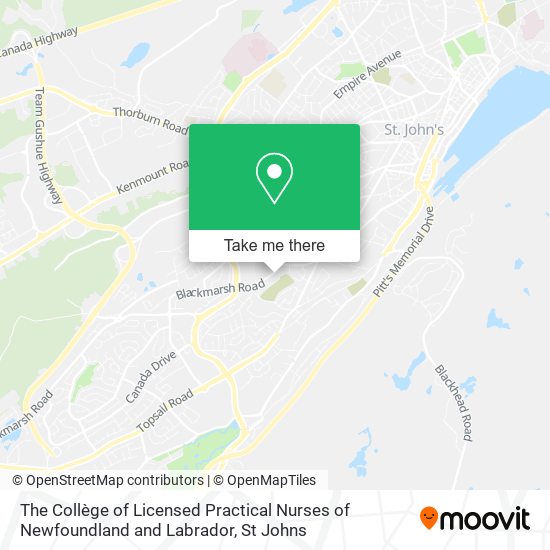 The Collège of Licensed Practical Nurses of Newfoundland and Labrador map