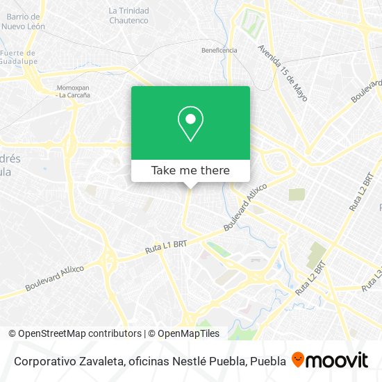 Mapa de Corporativo Zavaleta, oficinas Nestlé Puebla