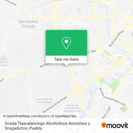 Granja Tlaxcalancingo Alcoholicos Anonimos y Drogadictos map
