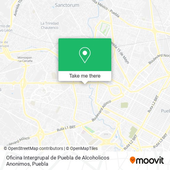 Mapa de Oficina Intergrupal de Puebla de Alcoholicos Anonimos