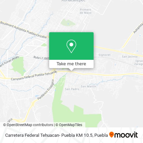 Mapa de Carretera Federal Tehuacan- Puebla KM 10.5