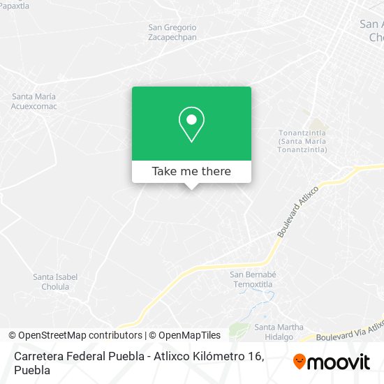 Mapa de Carretera Federal Puebla - Atlixco Kilómetro 16