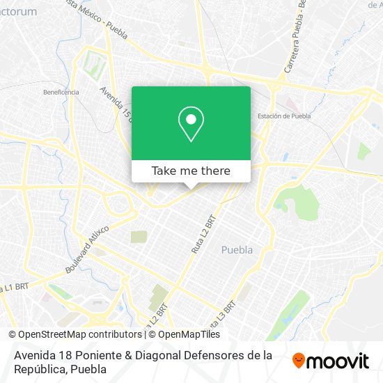 Avenida 18 Poniente & Diagonal Defensores de la República map