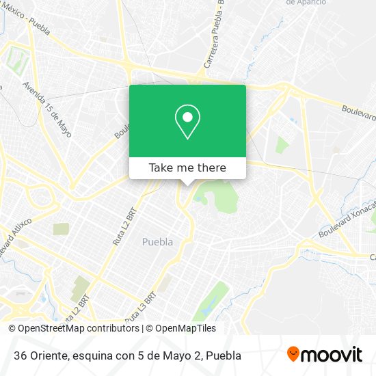 Mapa de 36 Oriente, esquina con 5 de Mayo 2