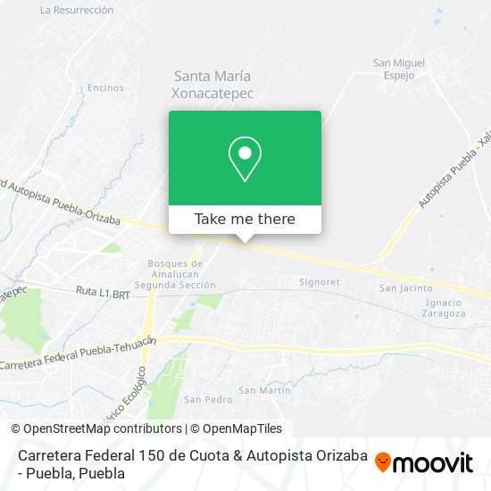 Mapa de Carretera Federal 150 de Cuota & Autopista Orizaba - Puebla