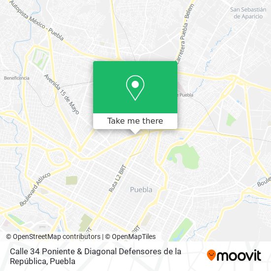 Calle 34 Poniente & Diagonal Defensores de la República map