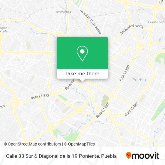 Mapa de Calle 33 Sur & Diagonal de la 19 Poniente